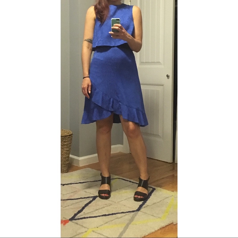 Prabal Gurung blue jacquard ruffle dress